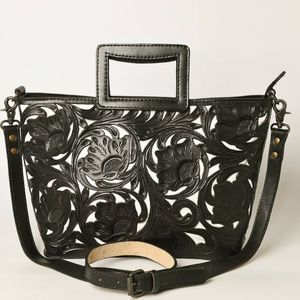 Women tote leather bag Floral Lace Detail